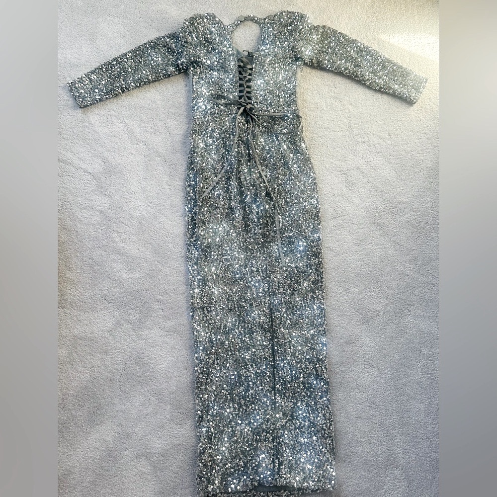 Sliver Sequin Corset Long-sleeve Occassion Dress - Picture 8 of 8